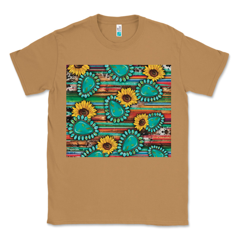 Western Gemstone Sunflowers Serape Cowhide Glitter Wooden Classic Tee by Artiststas | Teevron