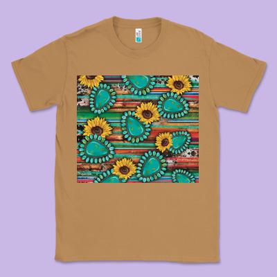 Western Gemstone Sunflowers Serape Cowhide Glitter Wooden Classic Tee Designed By Artiststas