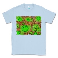 Dusty Blue shamrock glitter leopard and wood background Classic Tee - Artiststas