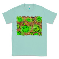Seafoam shamrock glitter leopard and wood background Classic Tee - Artiststas