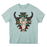 Arona western aztec bull skull with gemstone Heavy Core Tee - texasbilliewilder