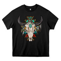 Black western aztec bull skull with gemstone Heavy Core Tee - texasbilliewilder
