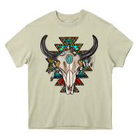 Mossy western aztec bull skull with gemstone Heavy Core Tee - texasbilliewilder