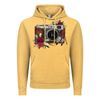 Vintage Mustard floral feather vintage camera Vintage Hoodie - FaDigitalArtStudio