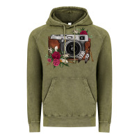 Vintage Olive floral feather vintage camera Vintage Hoodie - FaDigitalArtStudio