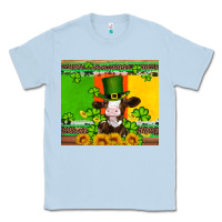 Dusty Blue saint patricks cow and hat with sunflower and shamrock Classic Tee - Artiststas