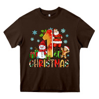 Chocolate Brown 1st christmas santa and snowman Heavy Core Tee - Zillion Design Studio