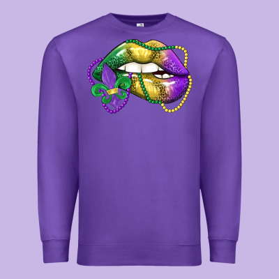Mardi Gras Lips Premium Sweatshirt Designed By Lillyallendesigns