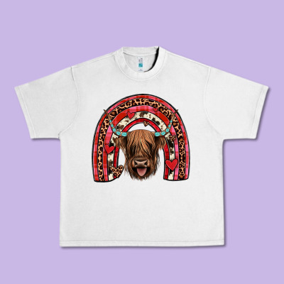 Valentines Highland Cow Rainbow Urban Heavy Tee Designed By Jahusdesignshop