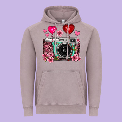 Floral Heart Pink Leopard Vintage Camera Vintage Hoodie Designed By Fadigitalartstudio