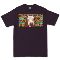 Plum Heifer With Sunflower And Serape Premium Tee - RanaPortraitStore