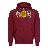 Burgundy autism mom life sunflower Zipper Hoodie - MaliasSmallBusiness