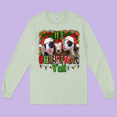 It's Christmas Y'all Heifers Long Sleeve Tee Designed By Jasminsmagicworld