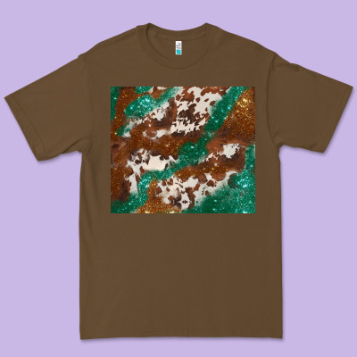 Brown Cowhide Glitter Premium Tee Designed By Barkaloodesign