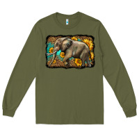 Army Green western sunflowers elephant Long Sleeve Tee - LillyAllenDesigns