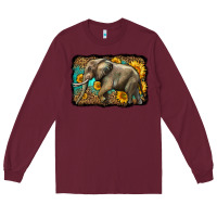 Burgundy western sunflowers elephant Long Sleeve Tee - LillyAllenDesigns