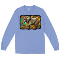 Colony Blue western sunflowers elephant Long Sleeve Tee - LillyAllenDesigns