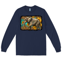 Navy western sunflowers elephant Long Sleeve Tee - LillyAllenDesigns