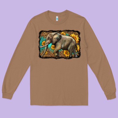 Western Sunflowers Elephant Long Sleeve Tee Designed By Lillyallendesigns