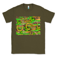 Army Green horseshoe shamrock leopard wood glitter background Classic Tee - Artiststas