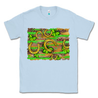 Dusty Blue horseshoe shamrock leopard wood glitter background Classic Tee - Artiststas