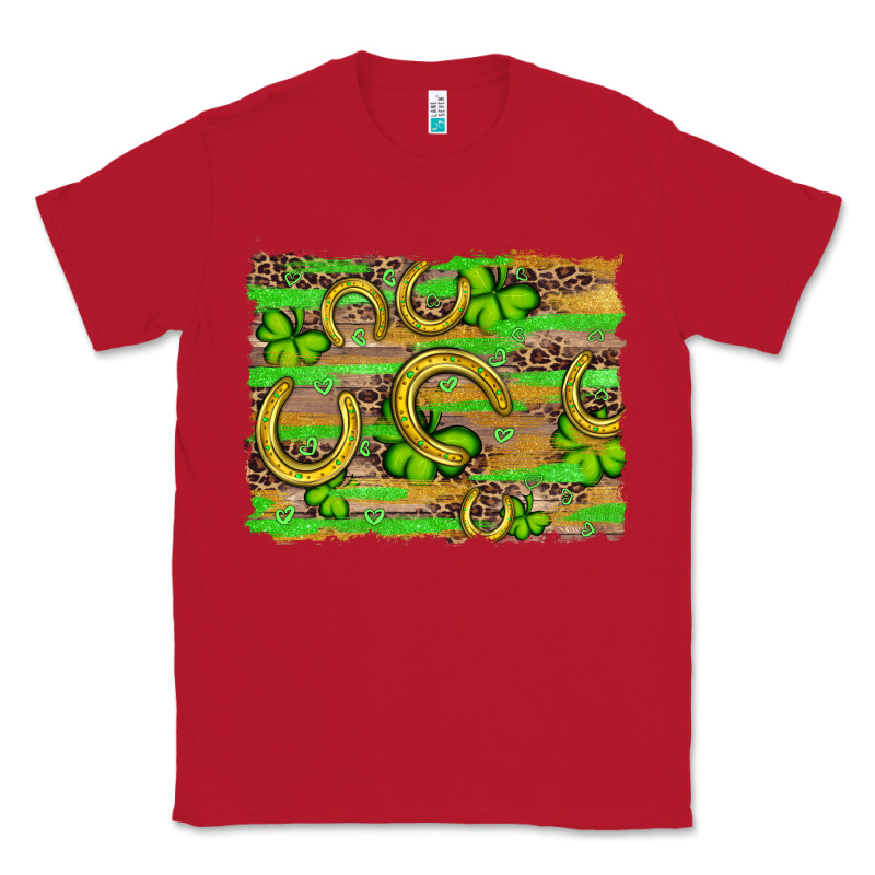 Horseshoe Shamrock Leopard Wood Glitter Background Classic Tee by Artiststas | Teevron