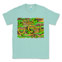 Seafoam horseshoe shamrock leopard wood glitter background Classic Tee - Artiststas