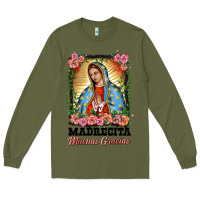 Army Green madrecita muchas gracias lady of Guadalupe Long Sleeve Tee - BarkalooDesign