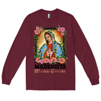 Burgundy madrecita muchas gracias lady of Guadalupe Long Sleeve Tee - BarkalooDesign