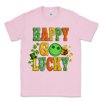 Bubblegum Pink happy go lucky  with coin and shamrock Classic Tee - Artiststas