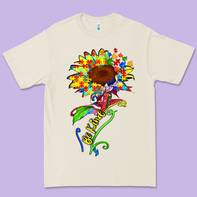 Be Kind Autism Sunflower Premium Tee Designed By Zillion Design Studio