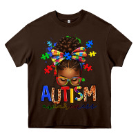 Chocolate Brown autism awareness afro messy bun Heavy Core Tee - texasbilliewilder