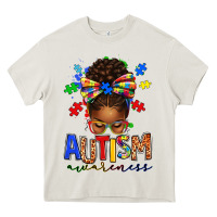 Cream autism awareness afro messy bun Heavy Core Tee - texasbilliewilder