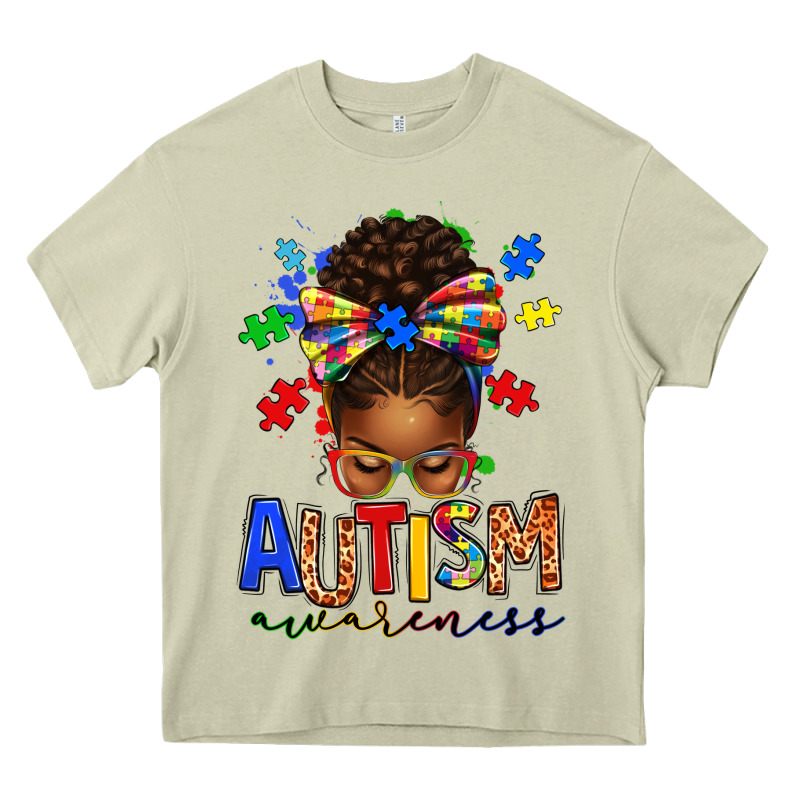 Autism Awareness Afro Messy Bun Heavy Core Tee by texasbilliewilder | Teevron