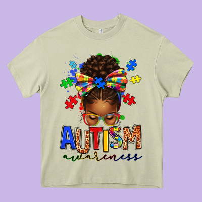 Autism Awareness Afro Messy Bun Heavy Core Tee Designed By Texasbilliewilder