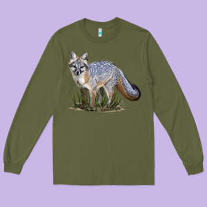 Gray Fox Long Sleeve Tee Designed By Lillyallendesigns