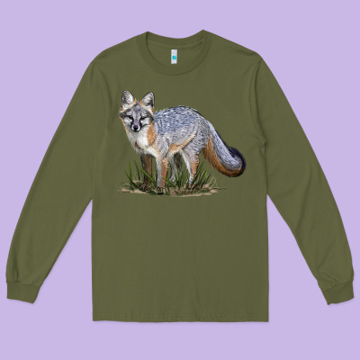 Gray Fox Long Sleeve Tee Designed By Lillyallendesigns