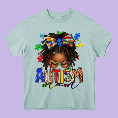Autism Mom Afro Locs Messy Bun Heavy Core Tee Designed By Texasbilliewilder
