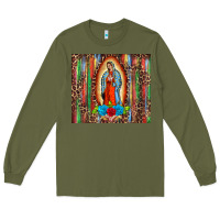 Army Green our lady of Guadalupe serape Long Sleeve Tee - BarkalooDesign