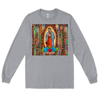 Heather Grey our lady of Guadalupe serape Long Sleeve Tee - BarkalooDesign