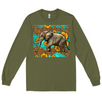 Army Green western sunflowers elephant Long Sleeve Tee - LillyAllenDesigns