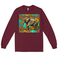 Burgundy western sunflowers elephant Long Sleeve Tee - LillyAllenDesigns