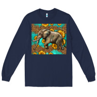 Navy western sunflowers elephant Long Sleeve Tee - LillyAllenDesigns