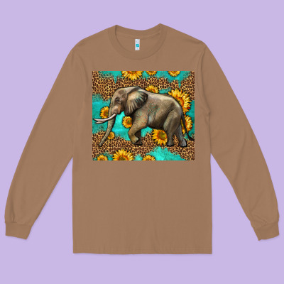 Western Sunflowers Elephant Long Sleeve Tee Designed By Lillyallendesigns