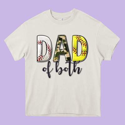 Dad Of Both With Softball And Baseball Heavy Core Tee Designed By Texasbilliewilder
