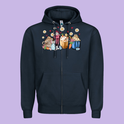 Easter Coffee Cups Zipper Hoodie Designed By Maliassmallbusiness