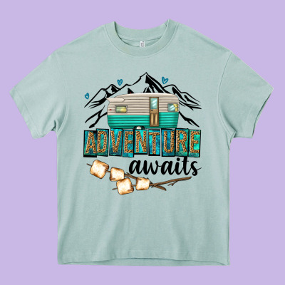 Adventure Awaits Heavy Core Tee Designed By Texasbilliewilder