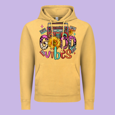 Good Vibes Cassette Boombox Vintage Hoodie Designed By Fadigitalartstudio