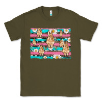 Army Green easter bunny with daisy and turquoise cowhide leopard  background Classic Tee - Artiststas