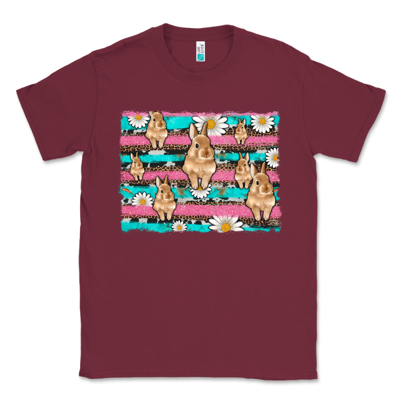 Easter Bunny With Daisy And Turquoise Cowhide Leopard  Background Classic Tee by Artiststas | Teevron